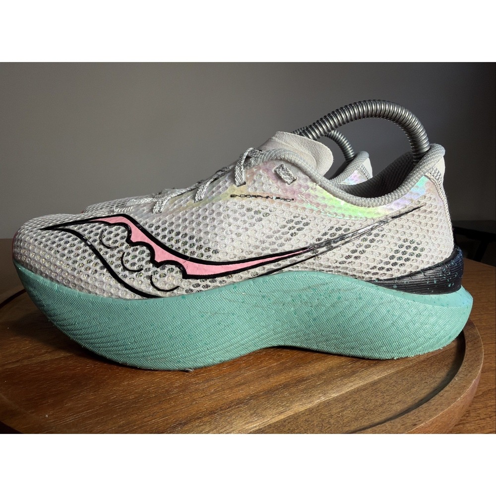 Saucony Women Endorphin Pro 3 Running Shoes Fog VIZIPINK Teal Pink Blue 8.5
